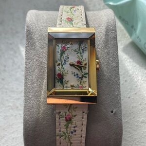 Gucci Gold Floral Women's Watch Rectangle Bezzel